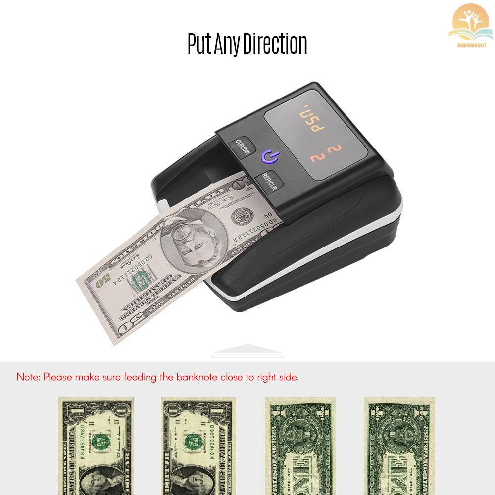 Portable Small Banknote Bill Detector Denomination Value Counter UV/MG/IR Detection with Battery Counterfeit Fake Money Currency Cash Checker Tester Machine for USD EURO