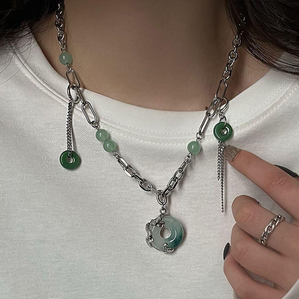 Needway Wanita Kalung Elegan Gaya Vintage Safety Gesper Liontin Rantai Perak Alloy Lady Gaya Cina Necklace