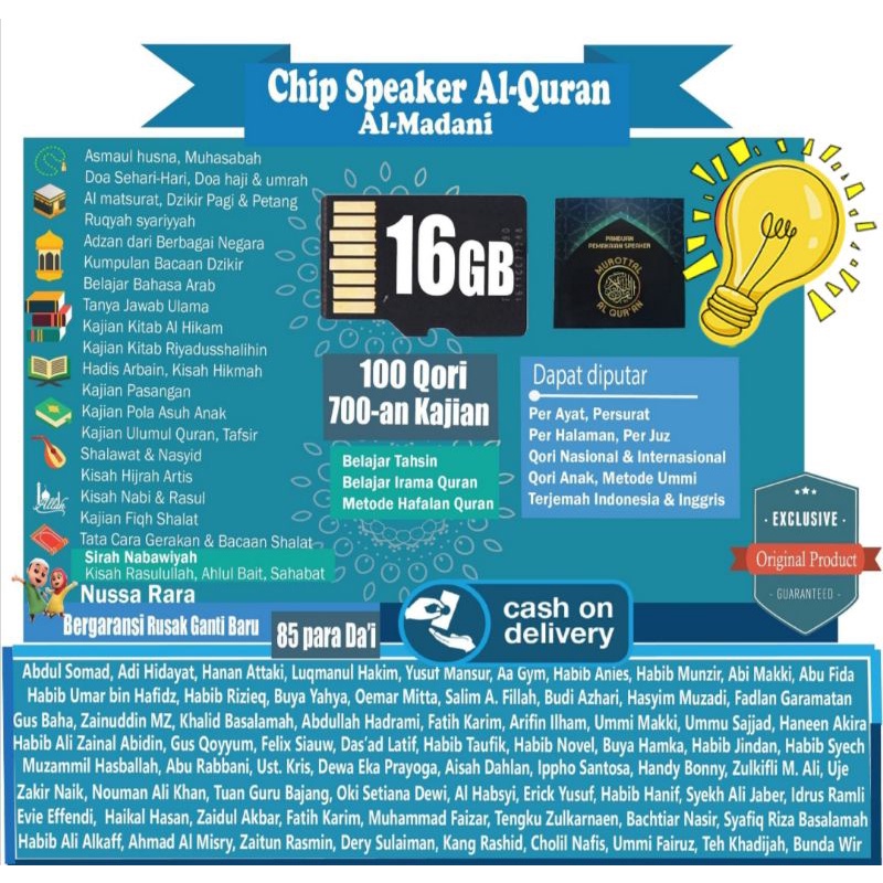 NEW Memory Chip Murottal Al Quran 16 GB Perayat Perjuz Perhalaman Buku Panduan