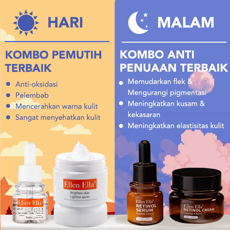 ELLEN ELLA Perbaikan kulit dimulai dengan triple retinol Morning C Night A Perawatan kulit Anti-penuaan Menghilangkan Kerut Fade Garis Halus Set EEMNS Cute Pumpkin