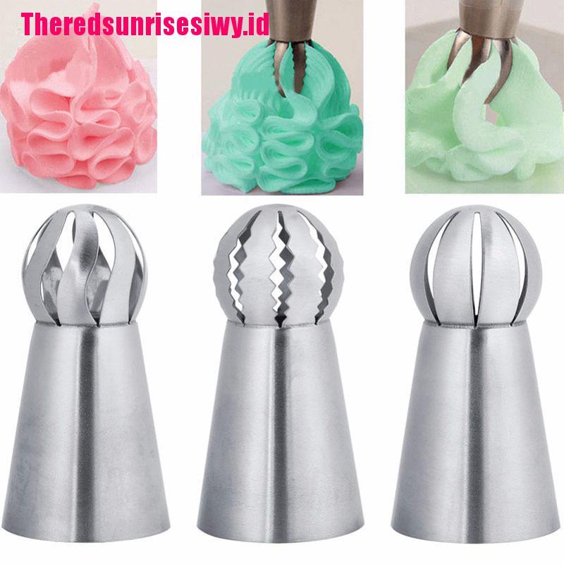 3pcs / Set Nozzles Bentuk Bunga Bahan 304 Stainless Steel Untuk Pastry