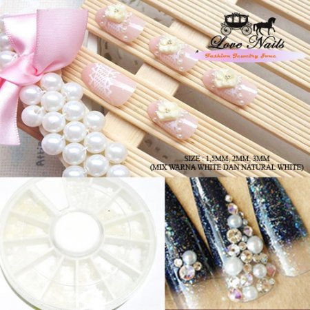 PEARL ROUND NATURAL WHITE + WHEELBOX HIASAN KUKU NAIL ART ANAK MUTIARA