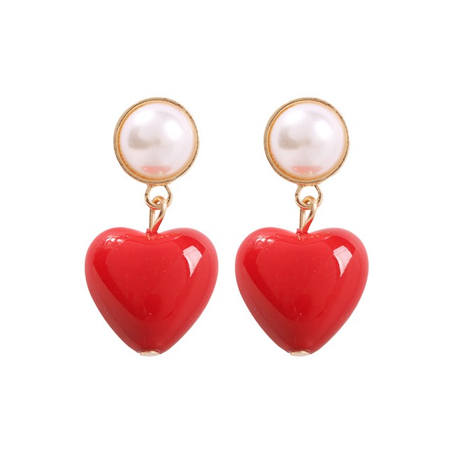 LRC Anting Tusuk Fashion Pearl White Alloy Resin Pearl Love Earrings F7003X