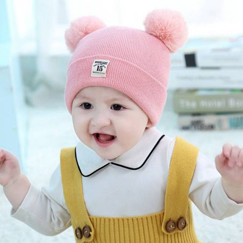 Topi Bayi Pom pom Bulu Free Bordir Nama