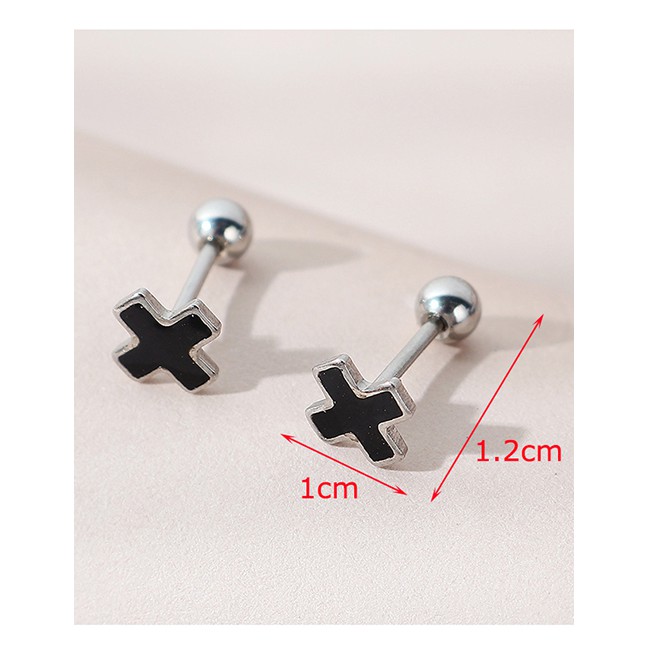 LRC Anting Tusuk Fashion Silver Color Oil Drop Cross Alloy Earrings Y64828