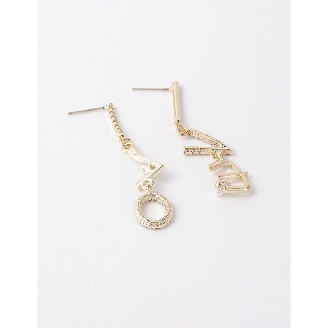 LRC Anting Tusuk Fashion Golden Alphabet Asymmetric Metal Earrings With Diamonds D84892