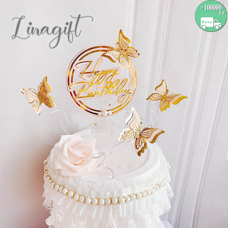 ( Set 5 Pc ) TOPPER CAKE BUTTERFLY / TOPER KUE KUPU - KUPU / HAPPY BIRTHDAY CAKE DECORATION SUPPLIES AESTHETIC / FLOWER WRAPPING / AKSESORIES BUKET BUNGA / RANGKAIAN BUNGA / ELEGANT VINTAGE CUTE CLASSIC BAGUS ESTETIK