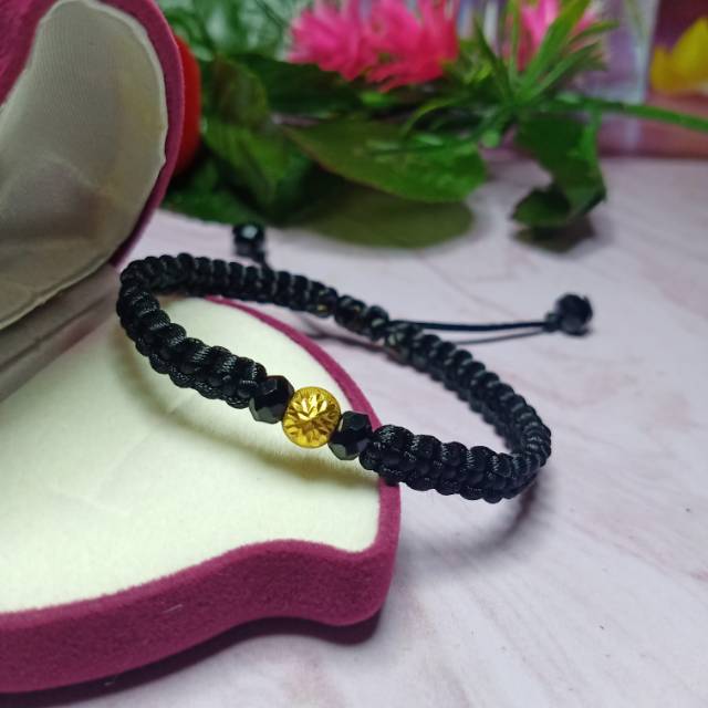Gelang tali charm emas bulat kadar 999%