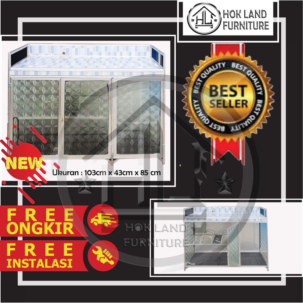 Rak Kompor Aluminium Kaca 3 Pintu Meja Kompor / Rak Kompor Piring Aluminium / RT15