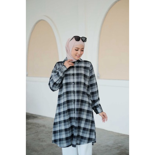 4s Grosir Solo || Kemeja Tunik Kotak Wanita Busui full kancing || Kemaja Tunik Muslimah || TUNIK FLANEL KOTAK KERAH KANCING BUSUI FRIENDLY TARTAN