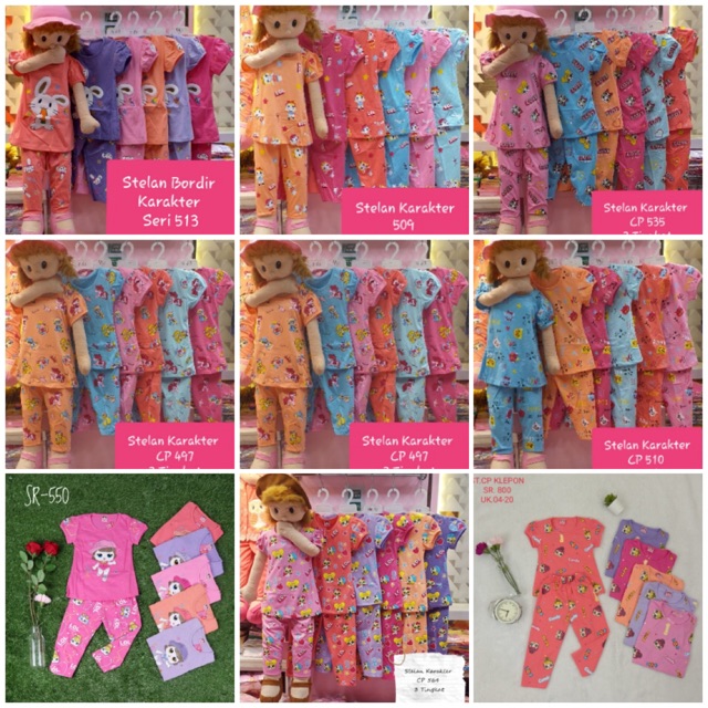 SETELAN KLEPON BAJU ANAK PEREMPUAN 2-6TAHUNAN MOTIF RANDOM CELANA PANJANG LENGAN PENDEK