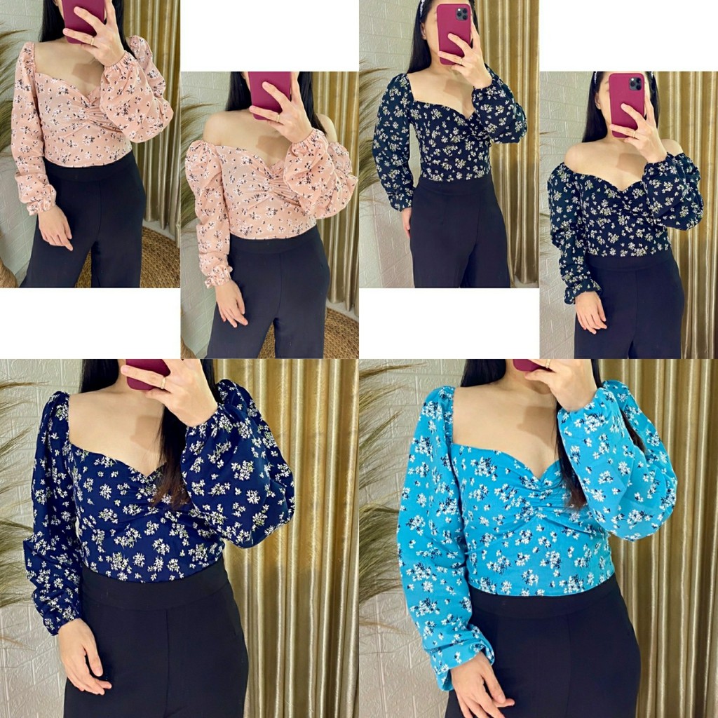 B0610 MOJITO TOP BAHAN MONALISA, TT atasan blouse polos murah lengan panjang wanita/cewek