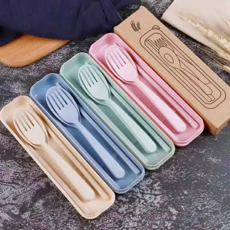 SENDOK TRAVEL / SENDOK MAKAN SET / SENDOK BAHAN JERAMI GANDUM / SENDOK TRAVEL MURAH