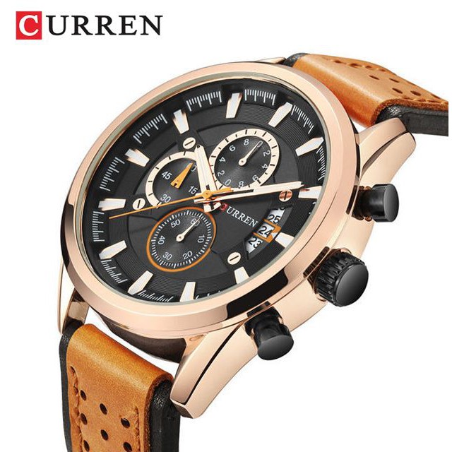 CURREN 8290 Jam Tangan Pria Analog Tali Kulit Chronograph Aktif WATCHKITE WKOS