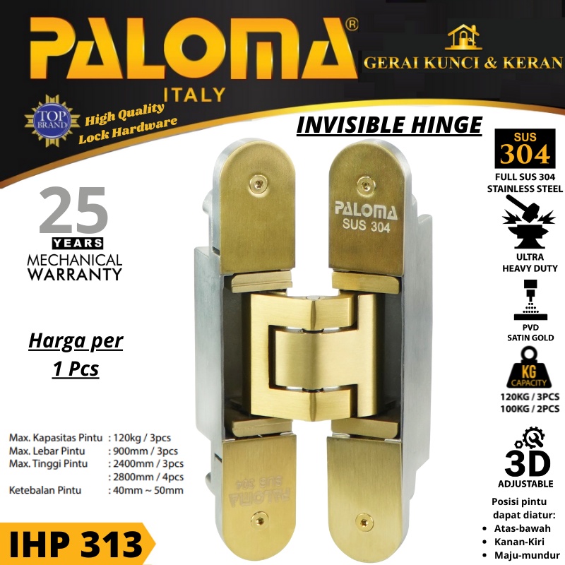 PALOMA IHP 313 INVISIBLE HINGE PALOMA ENGSEL TANAM P100 SATIN GOLD PVD