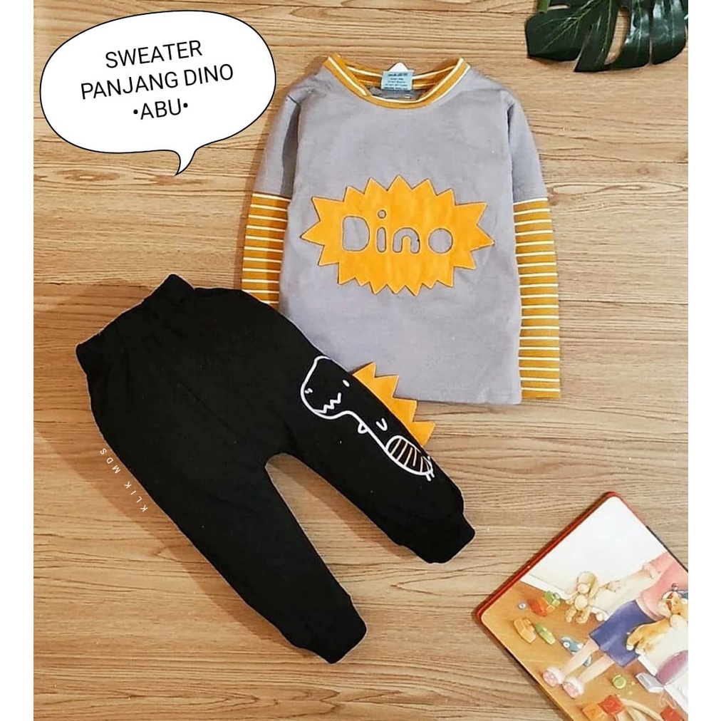 Setelan Anak Laki-Laki Model Sweater Panjang Dino / Baju bayi laki-laki Usia 0-2 Tahun