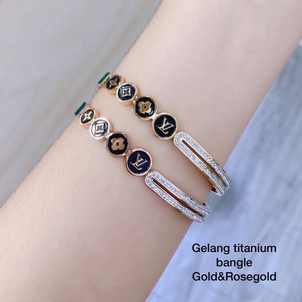 COD! gelang tangan bangle lv titanium anti karat import / gold &amp; rosegold