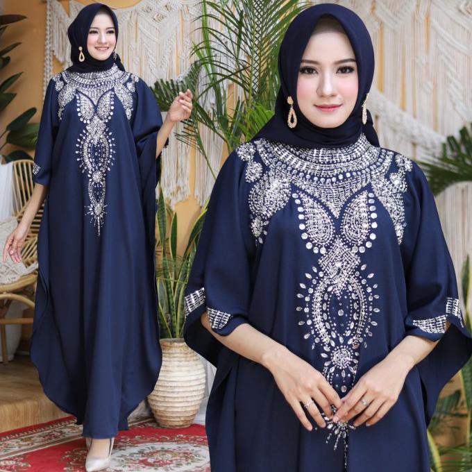 SPESIAL - KAFTAN JUMBO FARIDA 3 WRNA GAMIS KAFTAN MUSLIM PAYET - NAVY
