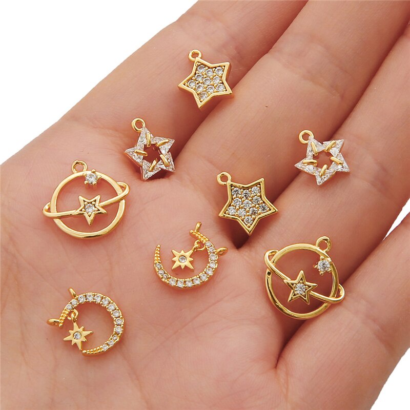 18K Gold Plated 1Pc 8-31mm Flower Animal Moon Heart Shape Zircon Copper Charm Pendant For DIY Necklace Earrings Jewelry Making