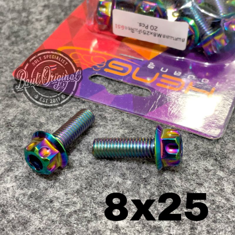 Baut probolt 8x25 rainbow gs1 drat 12 panjang 2.5 cm ori heng thailand