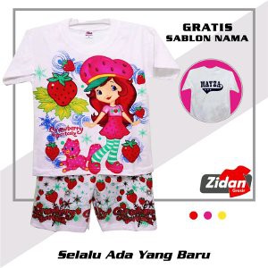 KAOS BAJU  SETELAN ANAK  GAMBAR STRAWBERI PRINCES CINDERELLA 