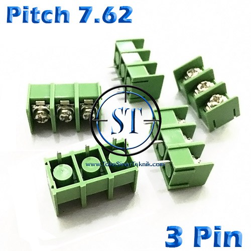 Terminal PCB Blok Block Pitch 7.62 mm 3 Pin Skrup Screw PCB Blok 3P Pole 7.62 KF7620 KF7.62 Konektor 3P Green