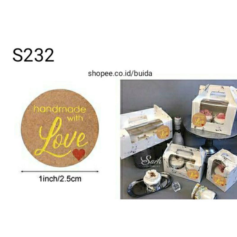 

stiker sticker label handmade with love gold kraft segel kemasan packaging sealer box hampers S232