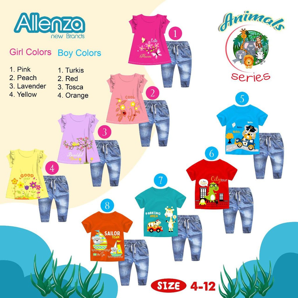 Allenza Flower Animal Setelan Kaos+Jeans Allenza By Denoora