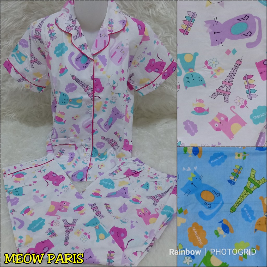 Piyama ABG CP celana panjang baju pendek, katun jepang, fit to L, motif TEDDY/PONY/TSUMTSUM/MEOW/LOL