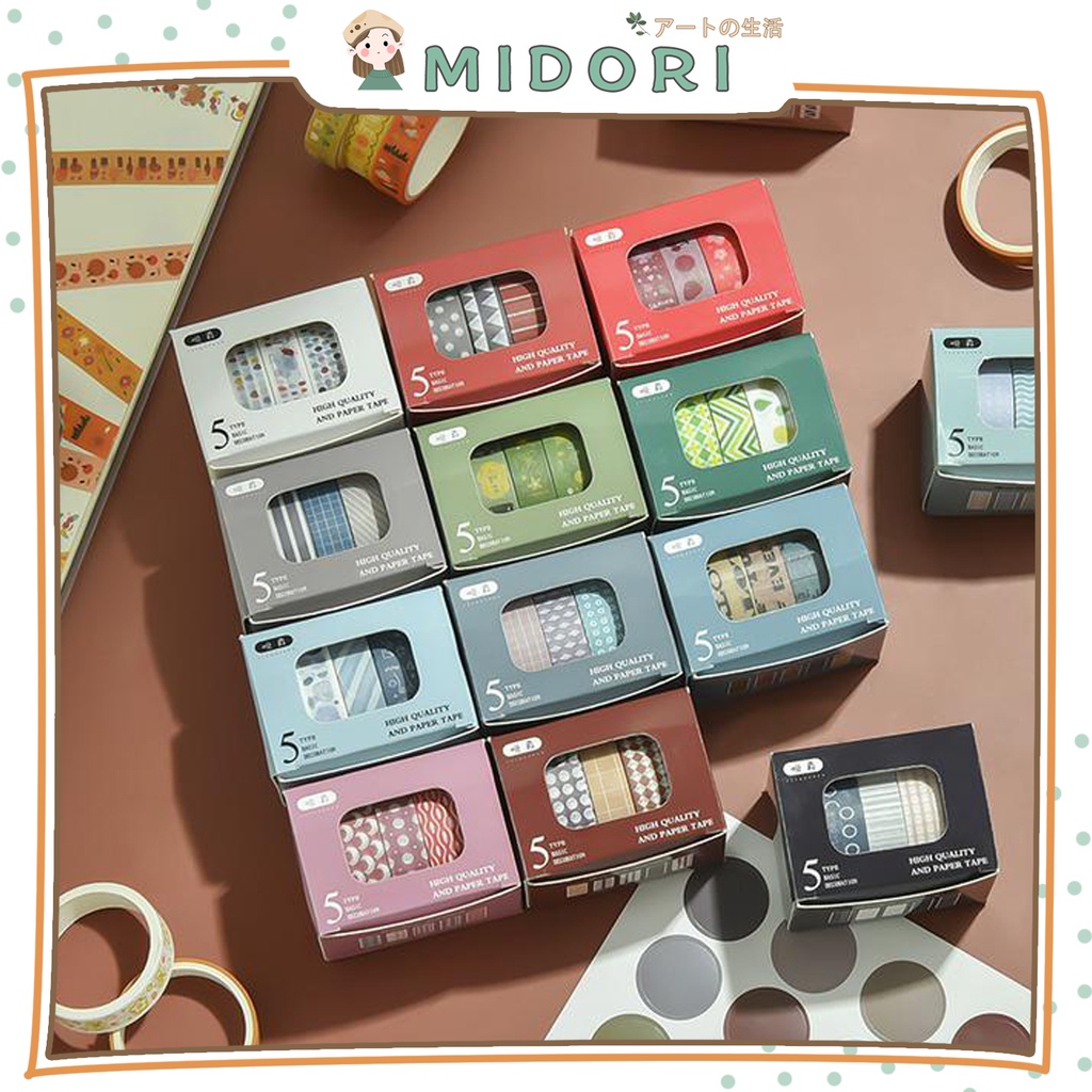 

[MIDORI] 5 Rolls BASIC DECORATION Washi Tape Decor Jurnal Dekor Masking Tape Scrapbook - A0031