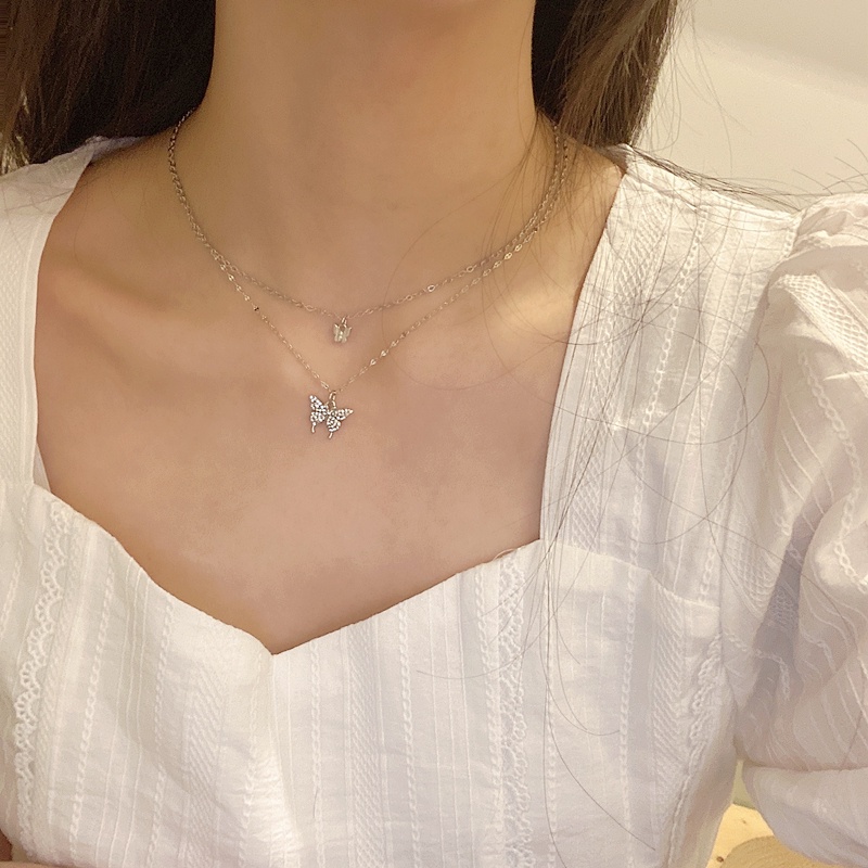 Kalung Rantai Double Layer Model Butterfly Gaya Korea