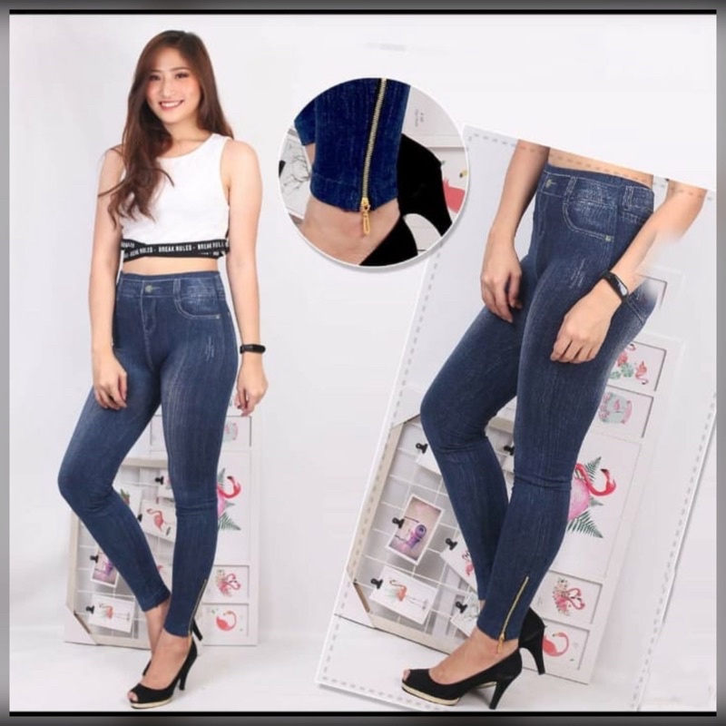 Legging Jeans Legging Import Wanita Denim Polos Panjang Basic Stretch