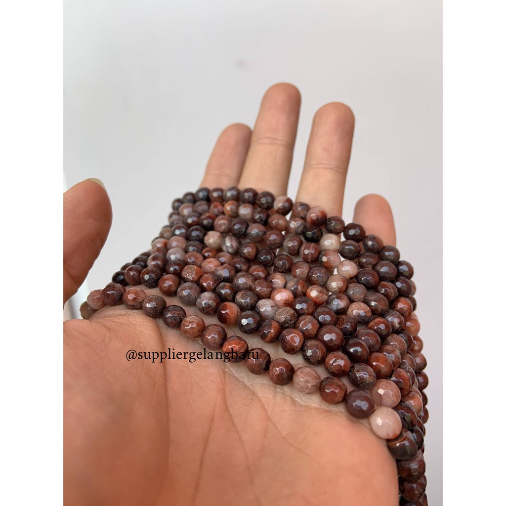 Batu BLACKRED tiger eye FACET 6mm CUTTING mata singa harimau merah bahan strap mask gelang kalung