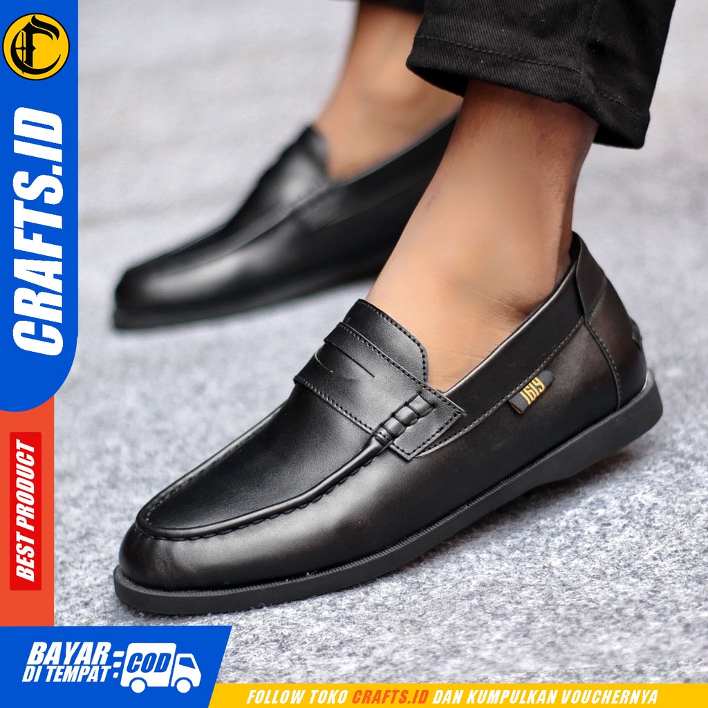 Sepatu Formal Pria Sepatu Casual Pria Kulit Pu Slop Sepatu Pantofel Kerja Kantor Kuliah Kondangan Sepatu Hitam Pria CRAFTS PENNY