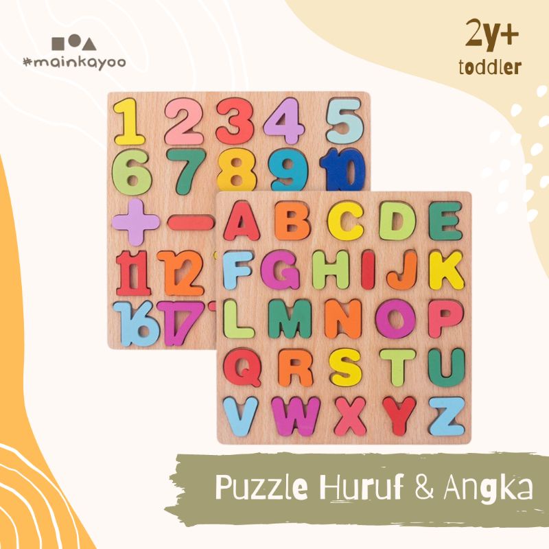 Puzzle Kayu Huruf &amp; Angka 20x20 mainan edukasi