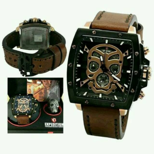 JAM TANGAN PRIA EXPEDITION E6688 SKULL ROSEGOLD BLACK ORIGINAL RESMI