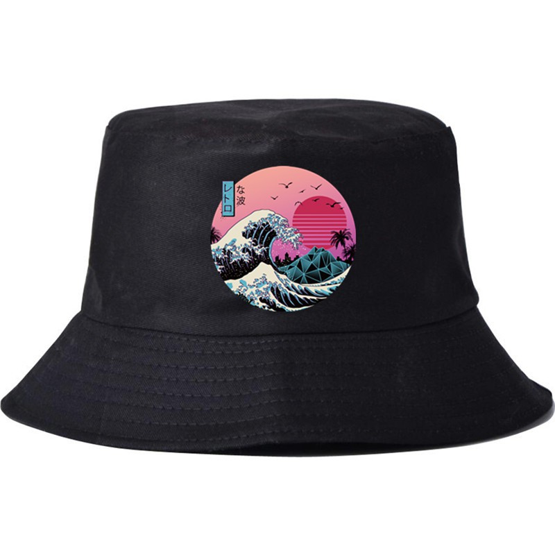 Anime Jepang Surf Cat Cetak Leisure Fisherman Topi Outdoor Sun Visor Topi Ember untuk Wanita Fashion Topi Pantai untuk Pria