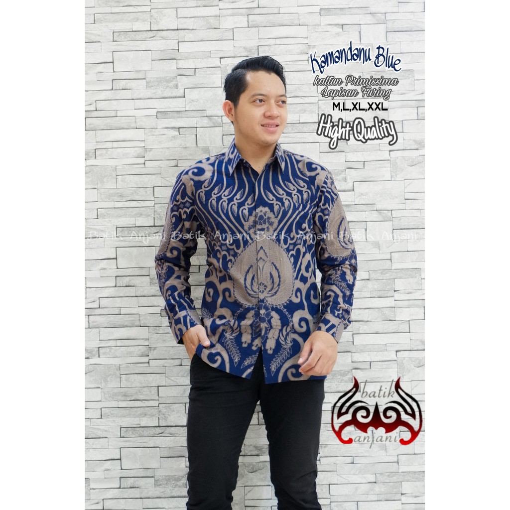 KAMANDANU BLUE Kemeja Batik Pria Full Furing Katun Primisima