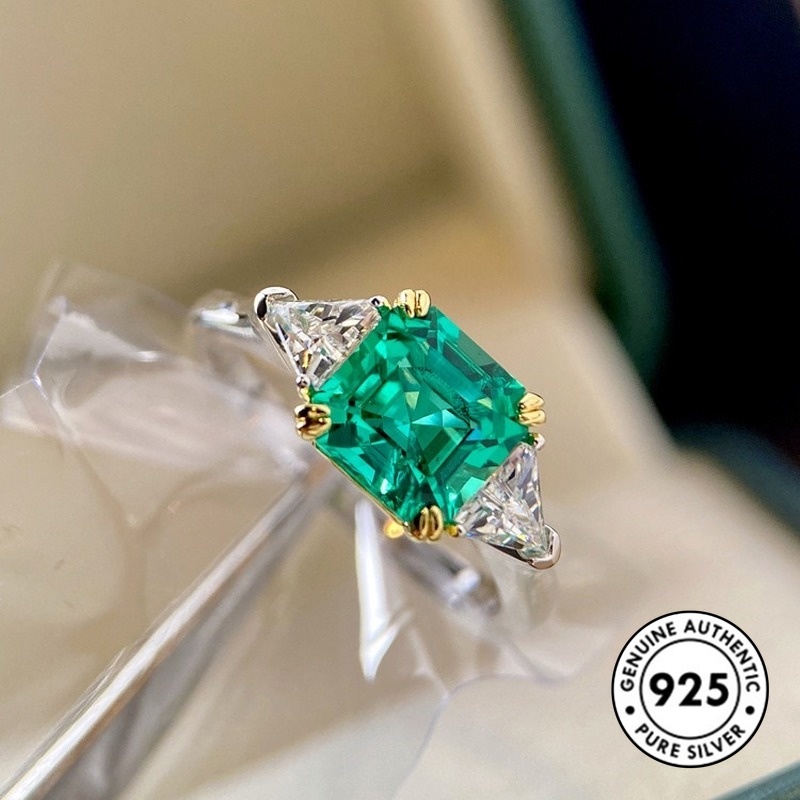 Cincin Sterling Silver 925 Dengan Batu Emerald Elegan Untuk Wanita