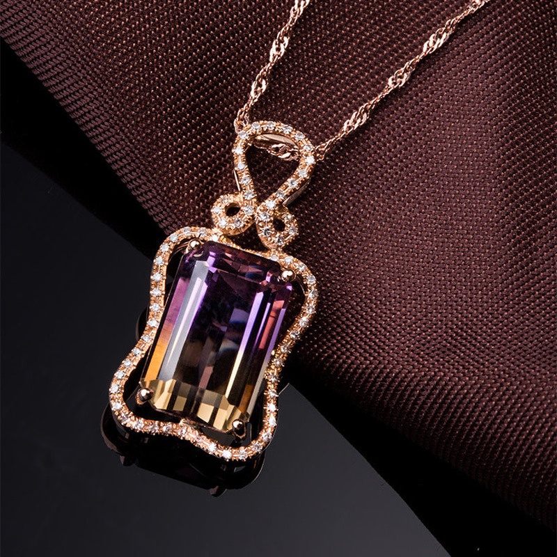 [Ready Stock]Fashion Luxury Inlaid Colored Gemstone Pendant 18K Rose Gold Plated Necklace