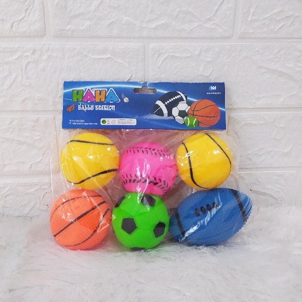 Mainan Anak Bola Karet Bunyi Isi 6 Model Random
