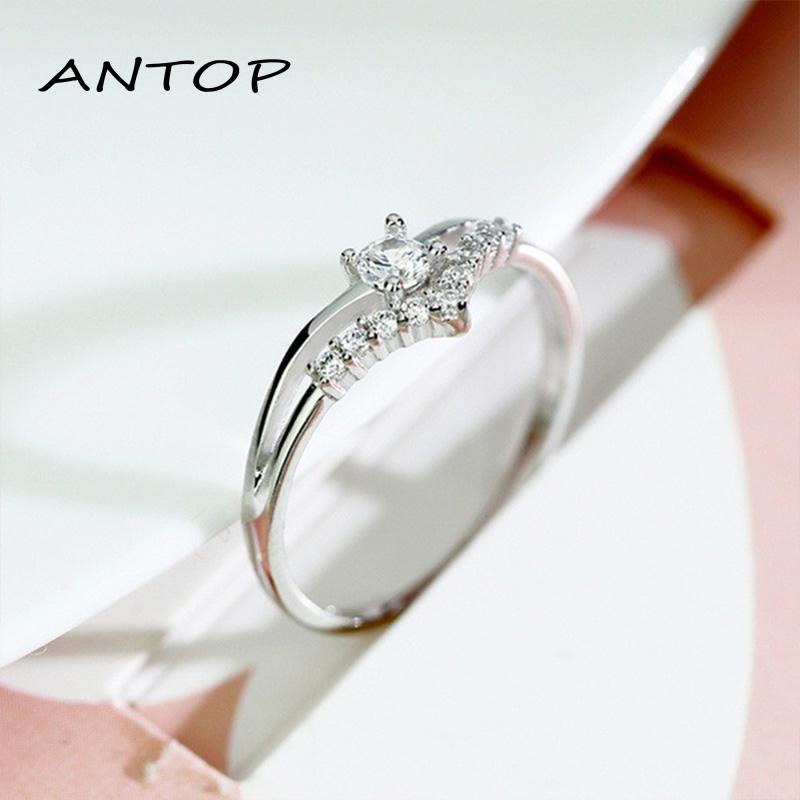 Cincin S925 Silver Cincin Titanium Desain Mahkota Aksen Kristal Berlian Bahan Steel Wanita Korea Ring Jewelry ANTOP