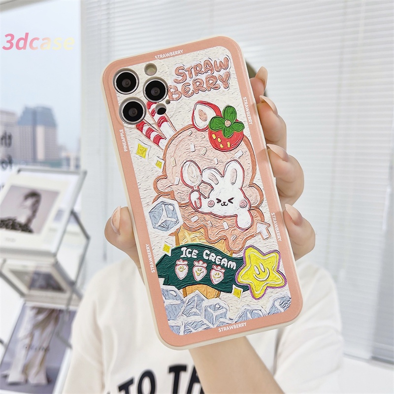 Casing Soft Tpu Case Compatible For IPhone 13 12 11 pro max 12 13 mini 6 7 6S 8 Plus X XR XSMAX Se 2020 6SPlus 7Plus 6Plus 8Plus XS A16 A15 A7 A5S Y20 Y12 Cartoon Ice Cream Straight Cube Case