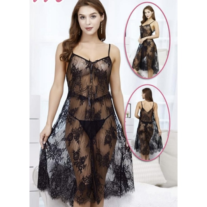 lingerie set bahan sifon transparan