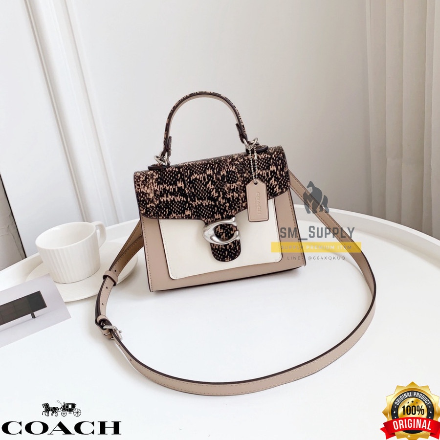 TAS WANITA COACH MIXED LEATHER 20 TABBY TOP HANDLE TAUPE 3787