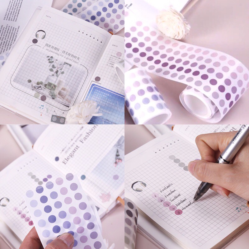 

Share 100pcs dot washi tape sticker bullet journal calendar ombre stiker bulat