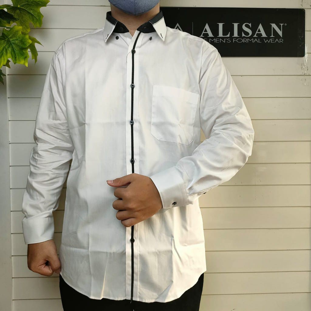 gos  ALISAN KEMEJA PUTIH Pin 12 10084 Pakaian Pria Hem Kemeja Slimfit Lengan Panjang Original Bag