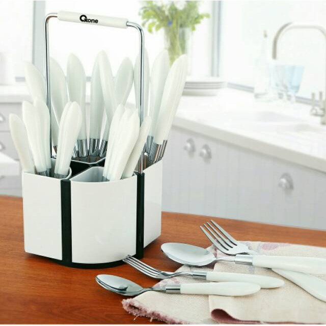 Oxone OX-9400 24Pcs Stainless Steel Cutlery Set  with Puzzle Rack - Sendok Garpu Set 24 Pcs