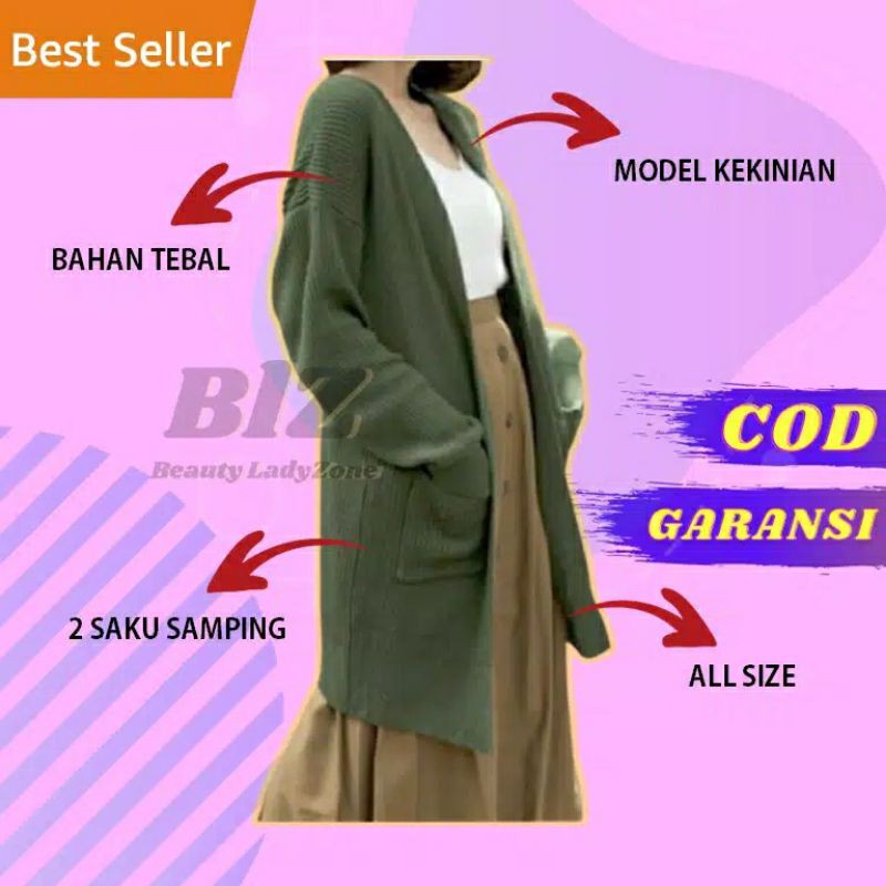 Cardigan Wanita Rajut Halus Long Cardigan BELLE OVERSIZE