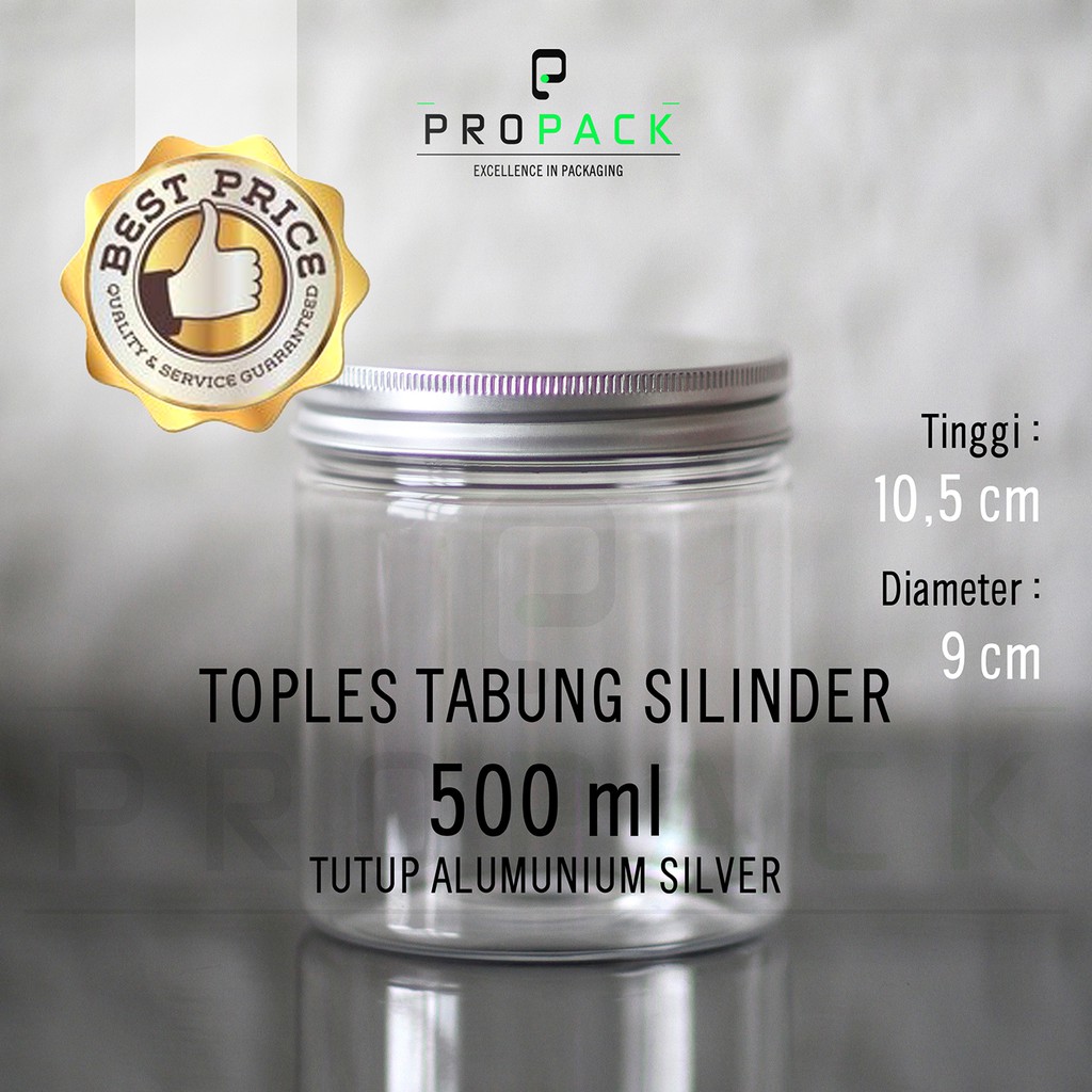 TOPLES PLASTIK TUTUP ALUMUNIUM 500 ml / JAR PET MADU COOKIES HAMPERS NASTAR / SILINDER 500ml SILVER